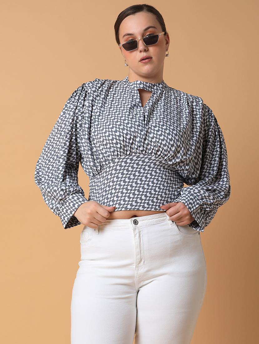 women grey crepe blouson top - 21463766 - Standard Image - 3