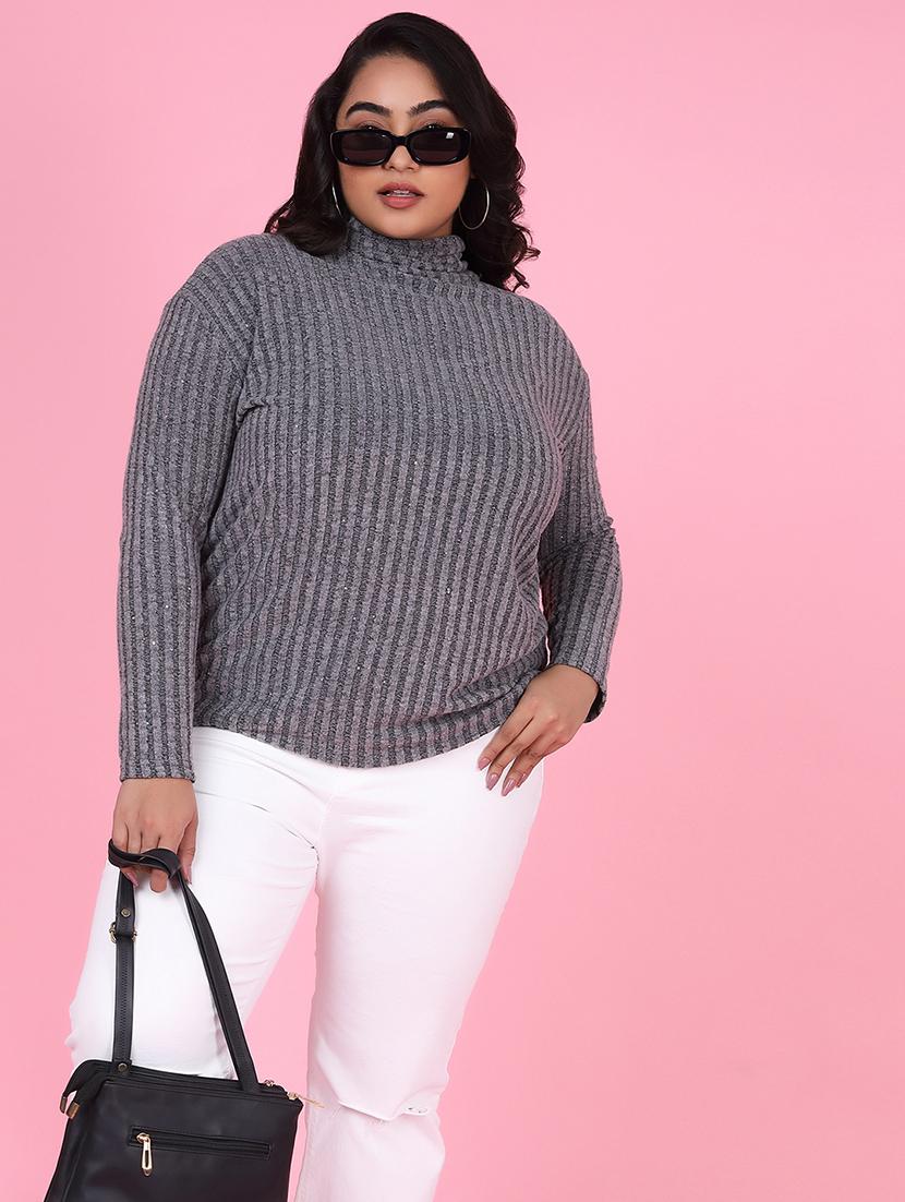 women grey acrylic plus size top - 21463777 - Standard Image - 3