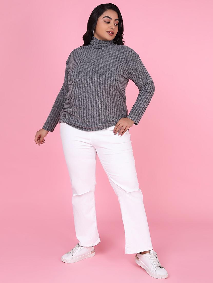 women grey acrylic plus size top - 21463777 - Standard Image - 5