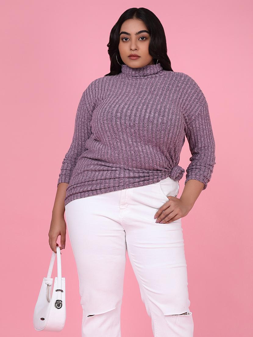 women solid long sleeves plus size pullover - 21463779 - Standard Image - 3