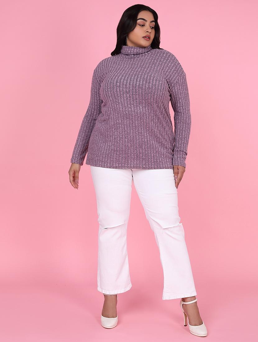 women solid long sleeves plus size pullover - 21463779 - Standard Image - 5