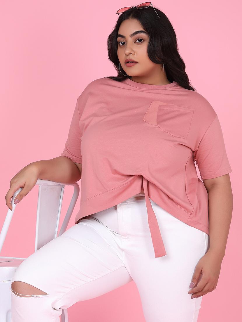women pink cotton plus size top - 21463790 - Standard Image - 3