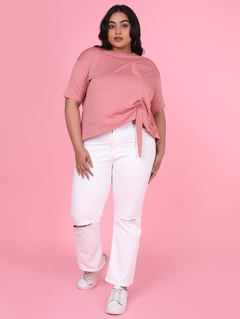 women pink cotton plus size top - 21463790 - Standard Image - 5