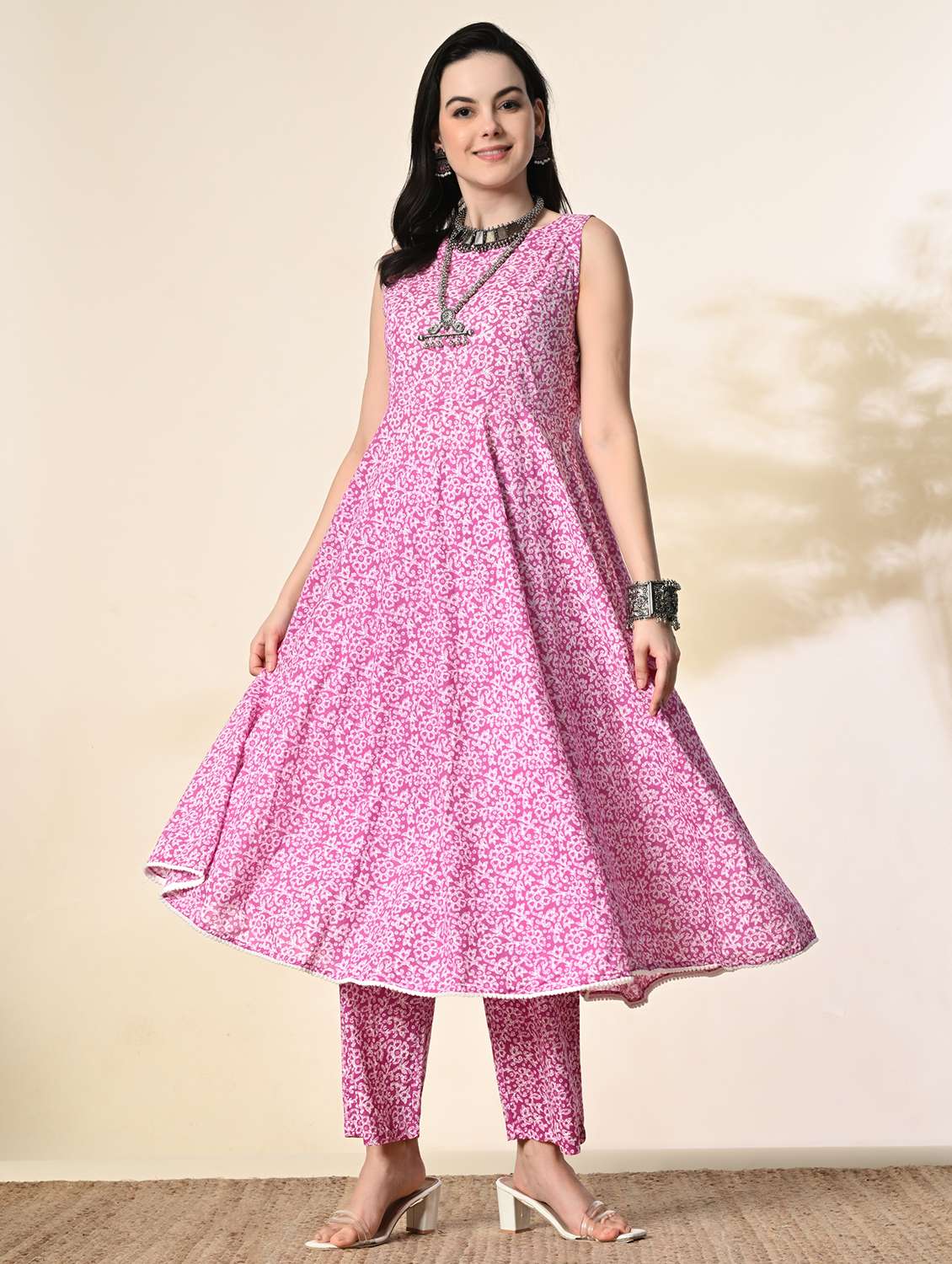 women pink batik printed kurta pant set - 21464203 -  Standard Image - 3