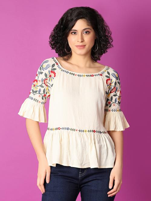 off white self-designed flared top - 21464706 -  Standard Image - 0