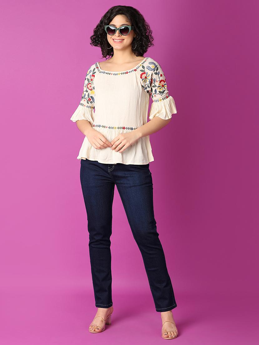 off white self-designed flared top - 21464706 - Standard Image - 3