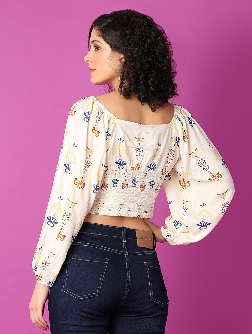 off white printed crop top - 21464708 - Standard Image - 3