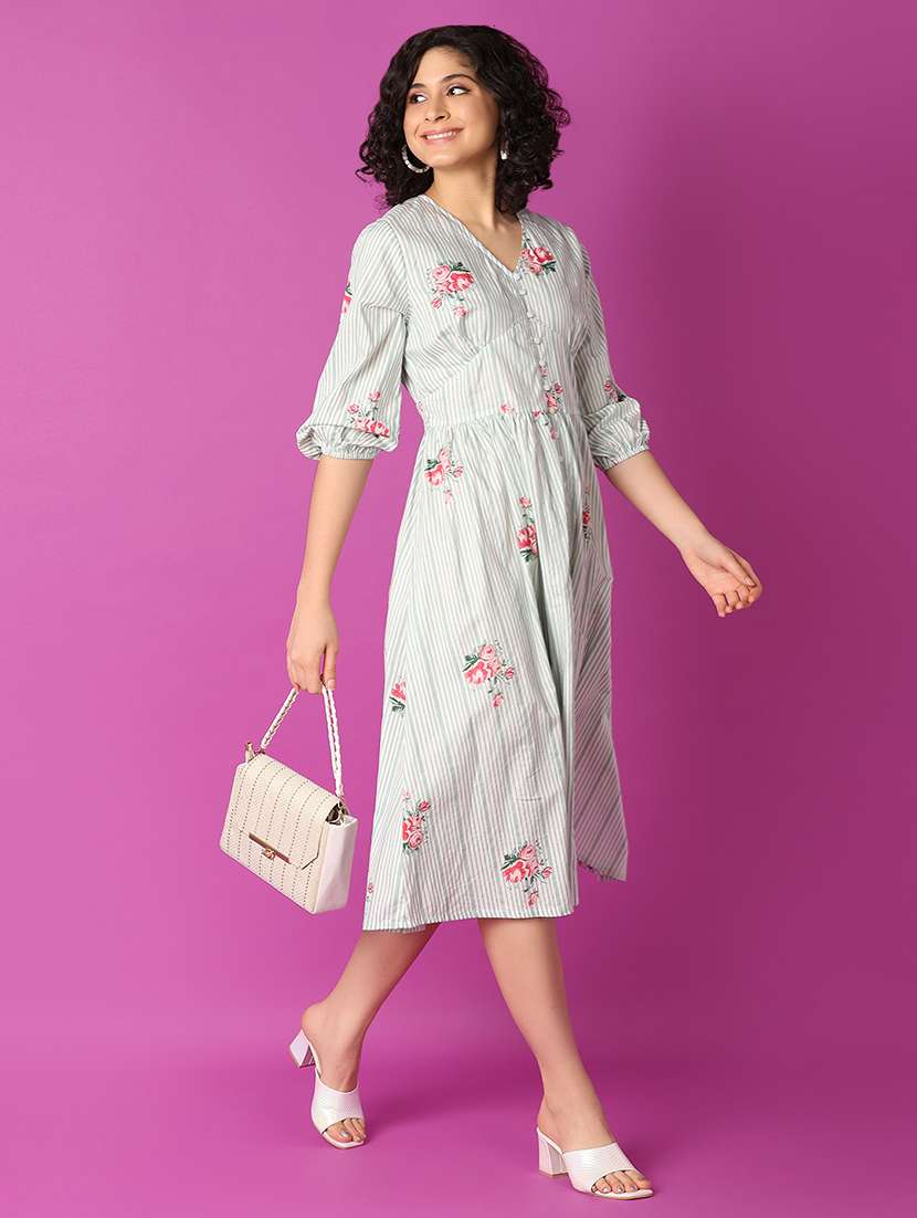 women white printed flared ethnic dress