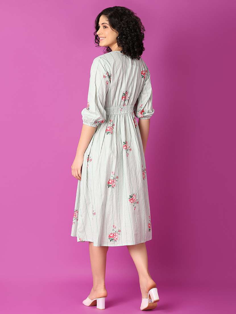 women white printed flared ethnic dress - 21464737 -  Standard Image - 3