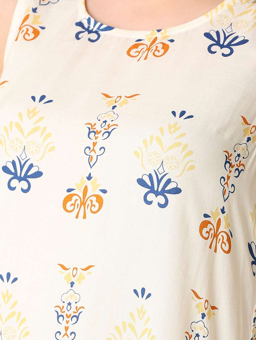 women off white printed flared ethnic dress - 21464738 -  Standard Image - 5