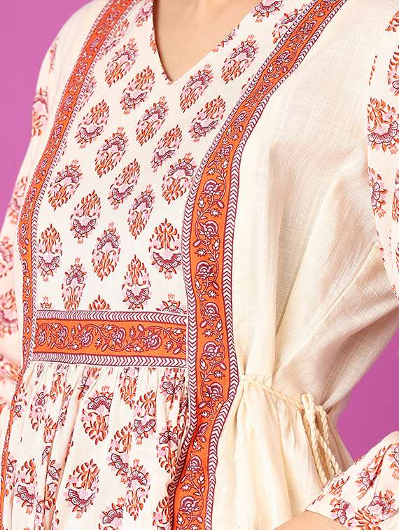 women peach printed flared ethnic dress - 21464740 -  Standard Image - 5