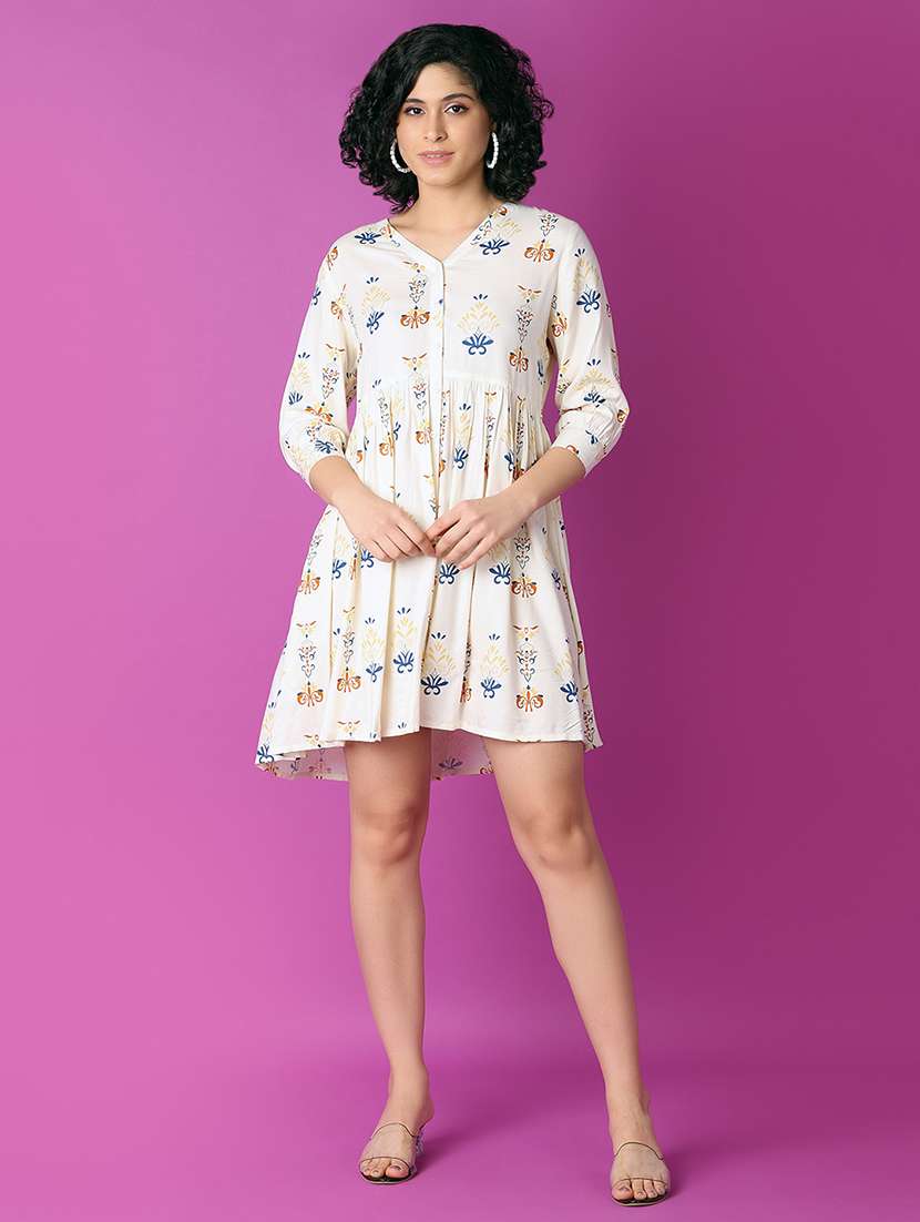 women off white printed flared ethnic dress - 21464742 -  Standard Image - 3