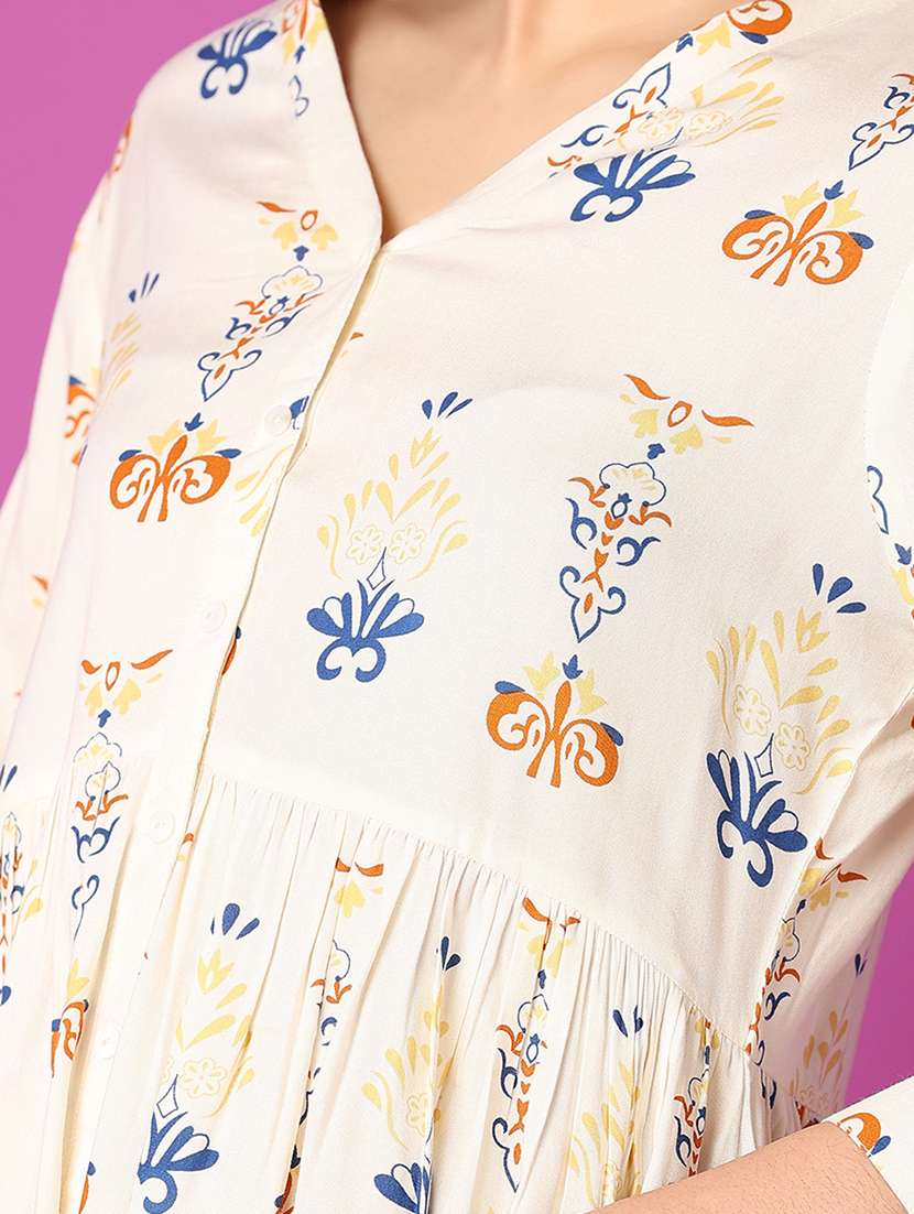women off white printed flared ethnic dress - 21464742 -  Standard Image - 5