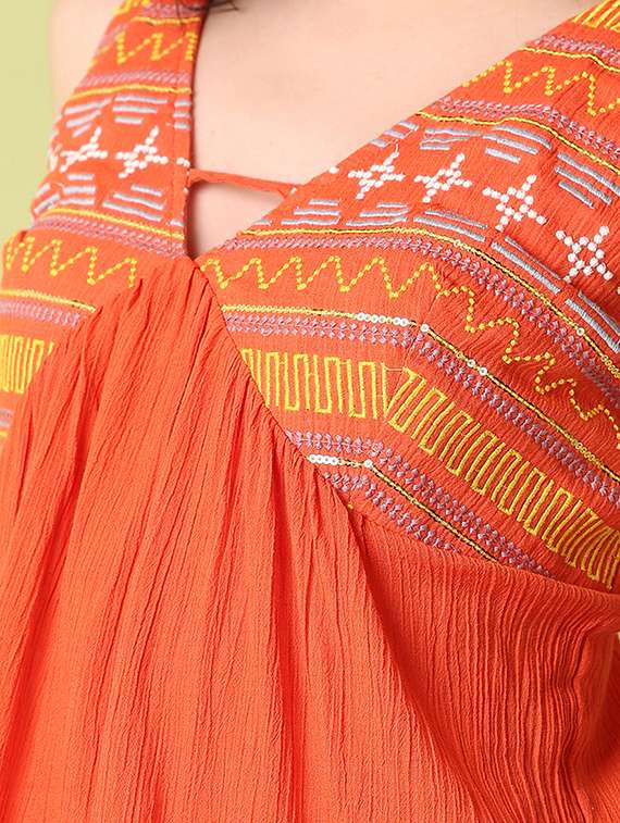 women orange embroidered tiered ethnic dress - 21464746 -  Standard Image - 5