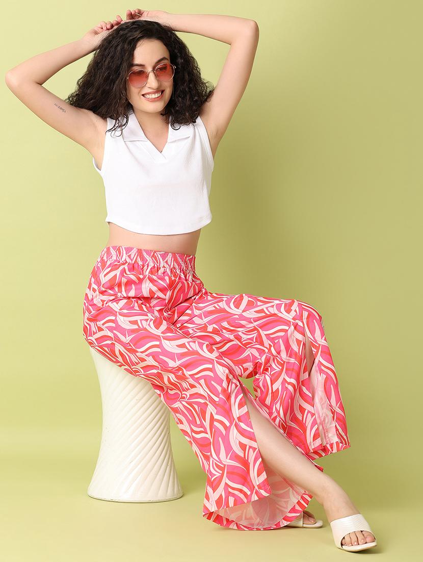 women mid-rise printed wide leg trouser - 21464750 - Standard Image - 3