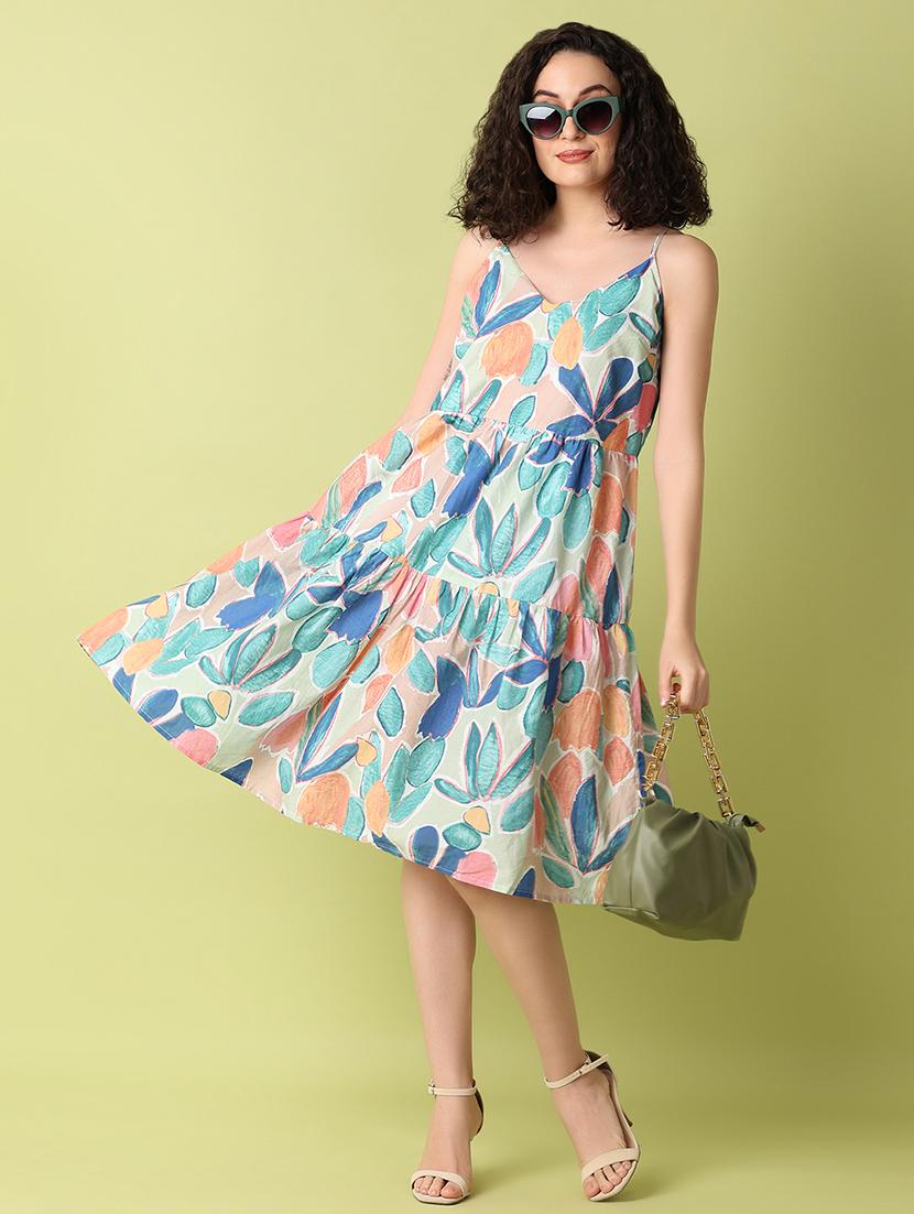 multicolored printed a-line dress - 21464759 - Standard Image - 3