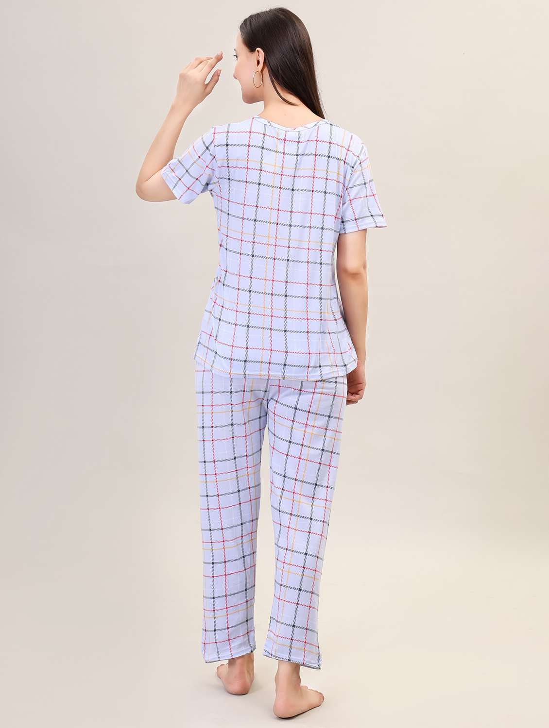women short sleeve checks pyjama nightwear set - 21465516 -  Standard Image - 3