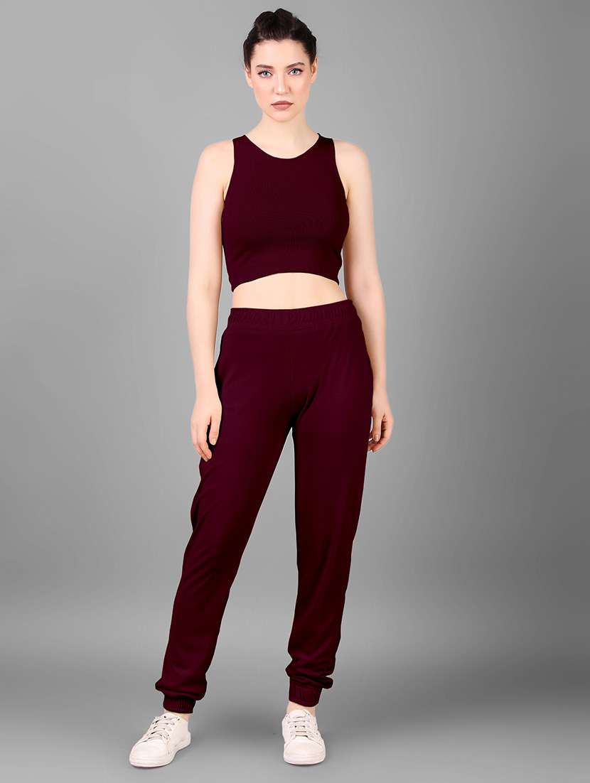 women maroon solid top and trouser co-ord set - 21465537 - Zoom Image - 0