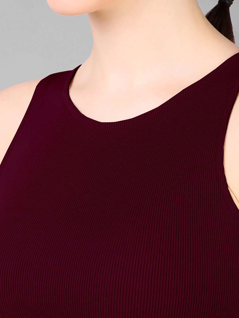 women maroon solid top and trouser co-ord set - 21465537 - Standard Image - 3