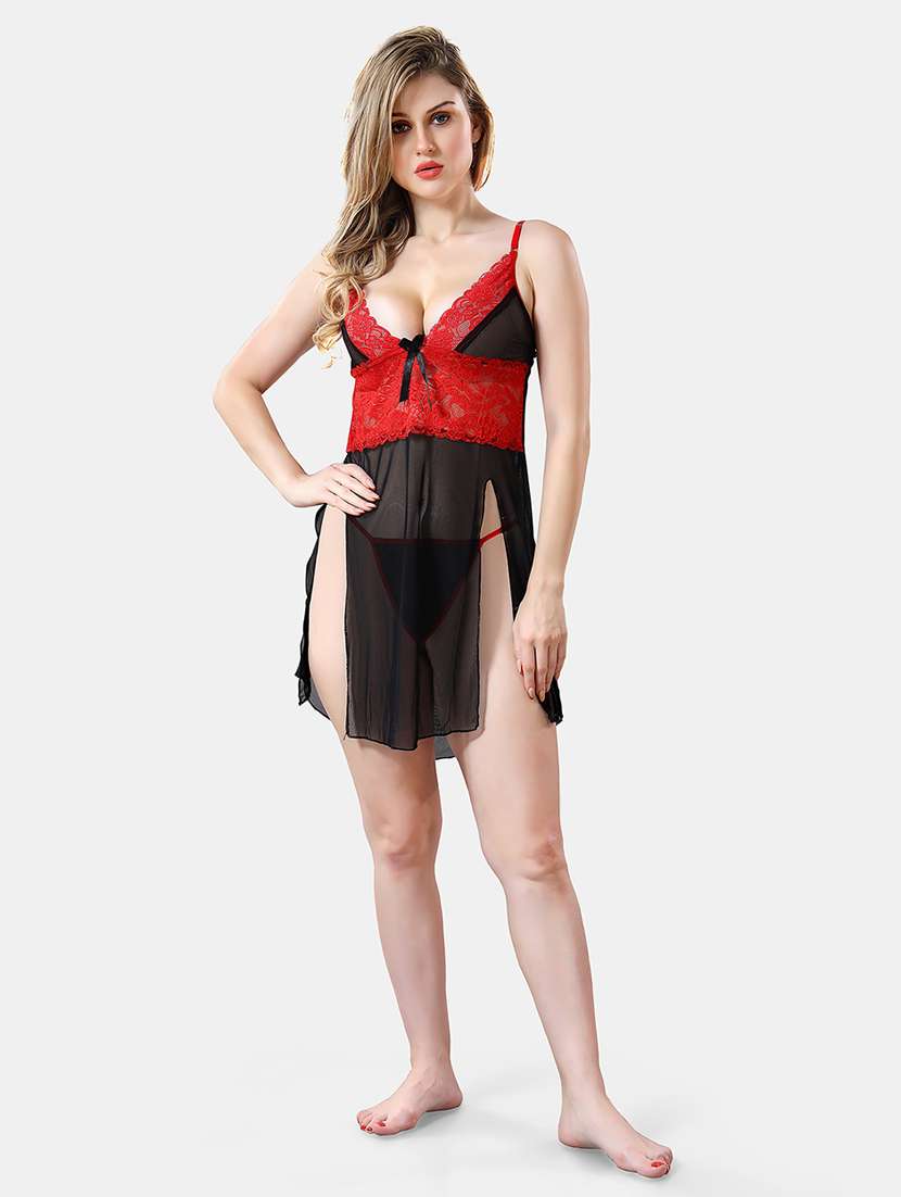 women lace detailed net babydoll