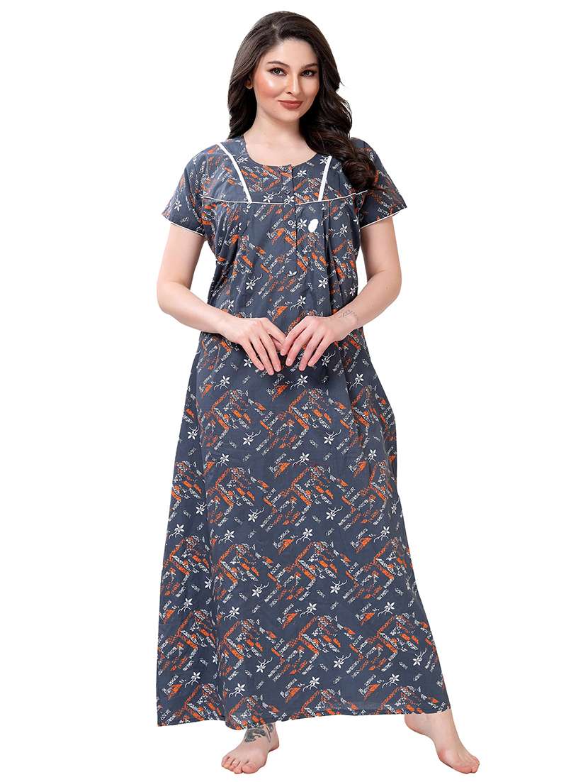women round neck printed nighty