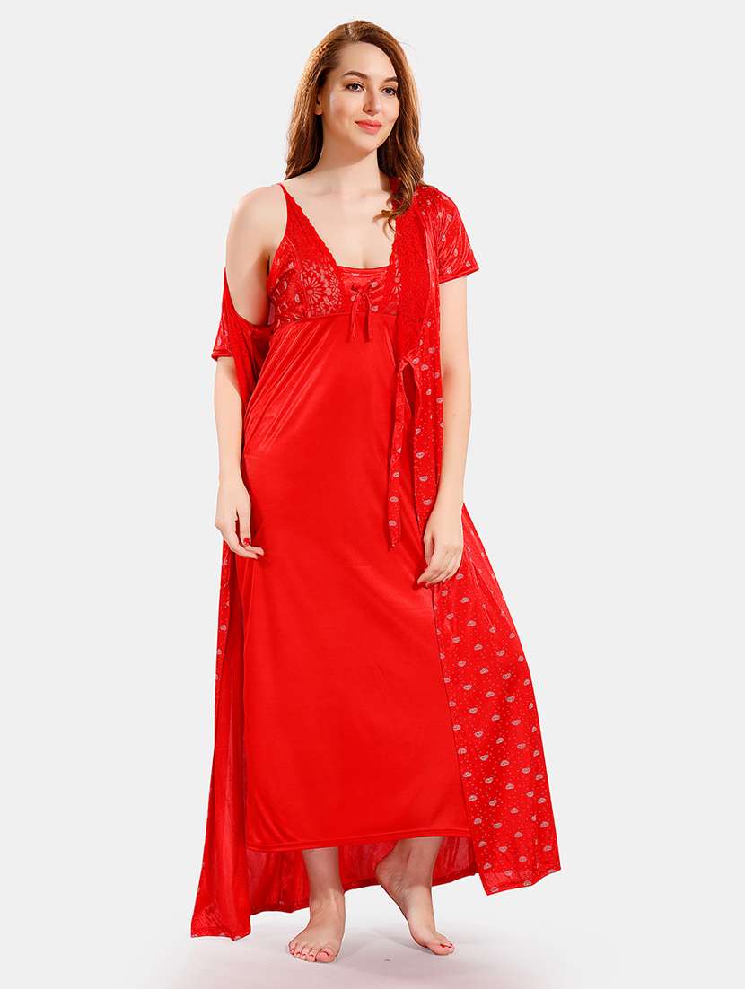 women printed nighty with robe - 21466488 -  Standard Image - 3