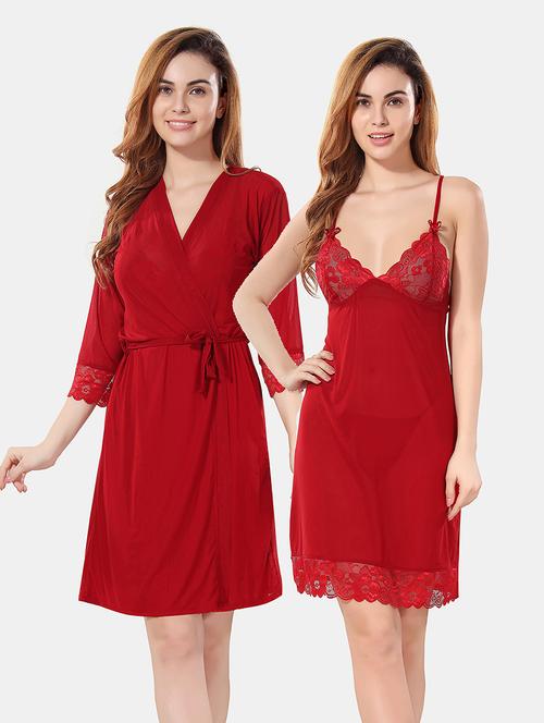 women lace detailed nighty with robe - 21466497 -  Standard Image - 0
