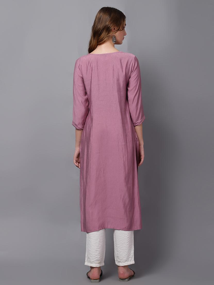 lavender self-designed straight kurta - 21467409 - Standard Image - 3