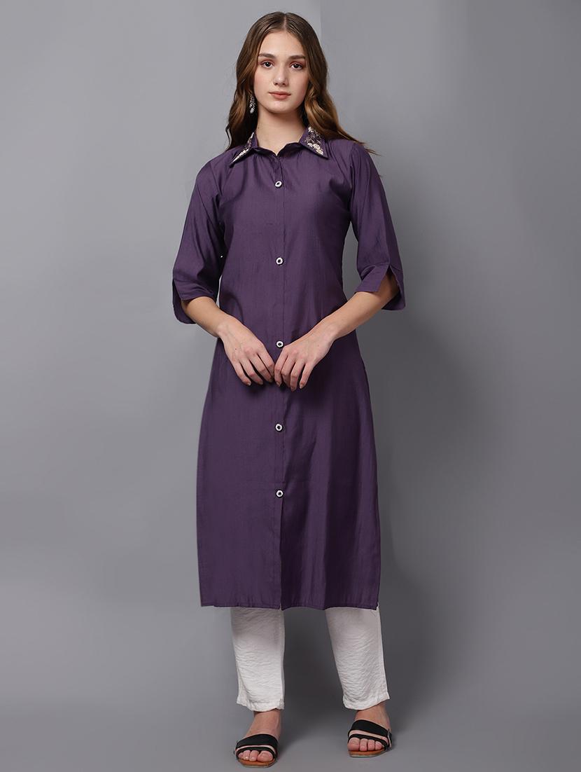 purple self-designed straight kurta