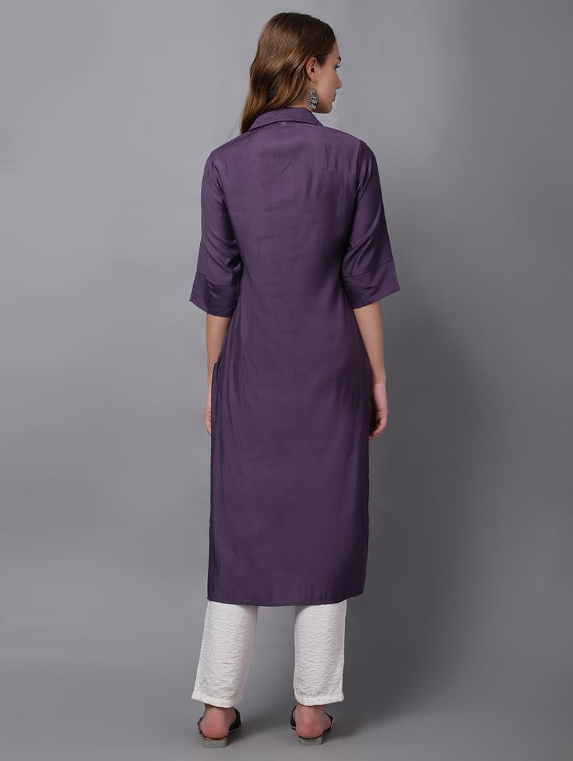 purple self-designed straight kurta - 21467412 - Standard Image - 3