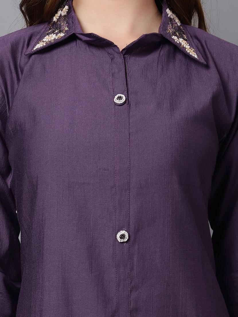 purple self-designed straight kurta - 21467412 - Standard Image - 5