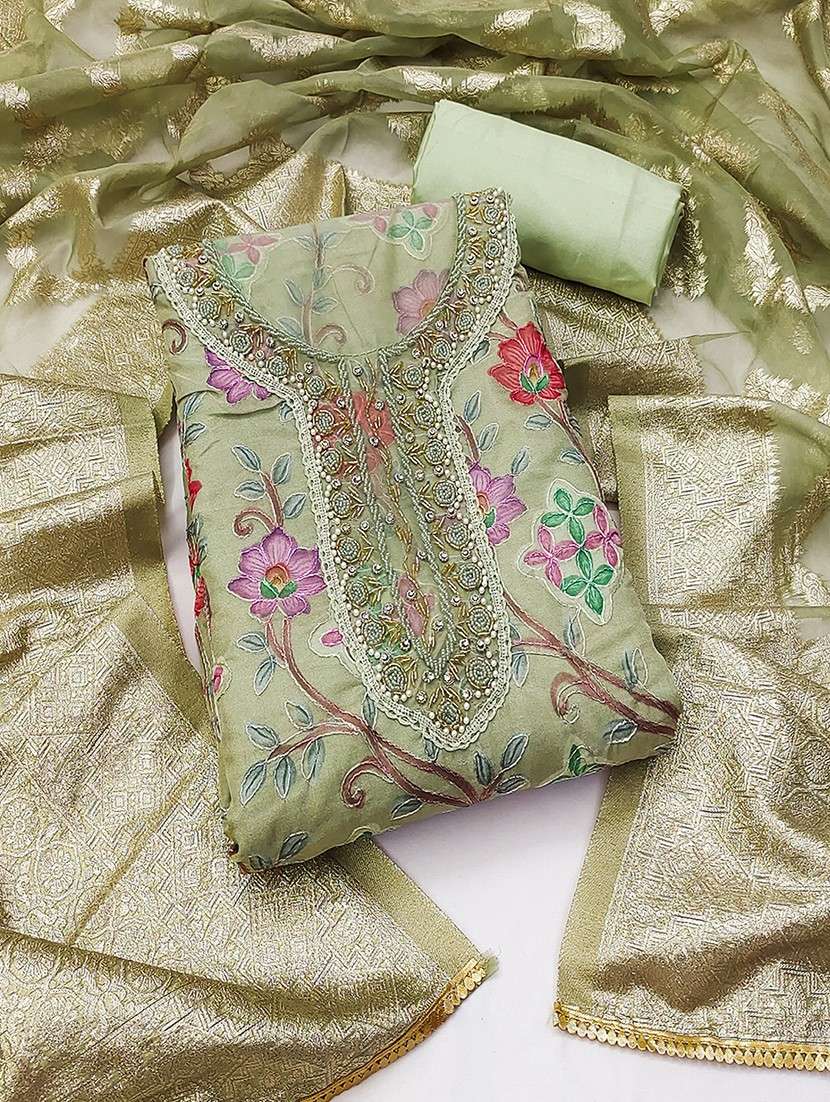 women embroidered unstitched suit set