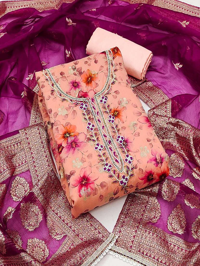 women embroidered unstitched suit set