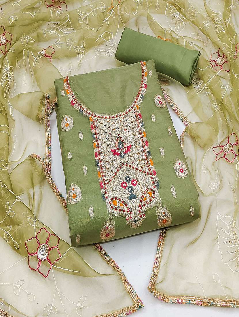 women zari work unstitched suit set