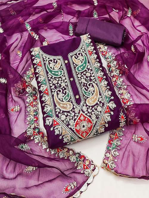 women embroidered unstitched suit set - 21467596 -  Standard Image - 0