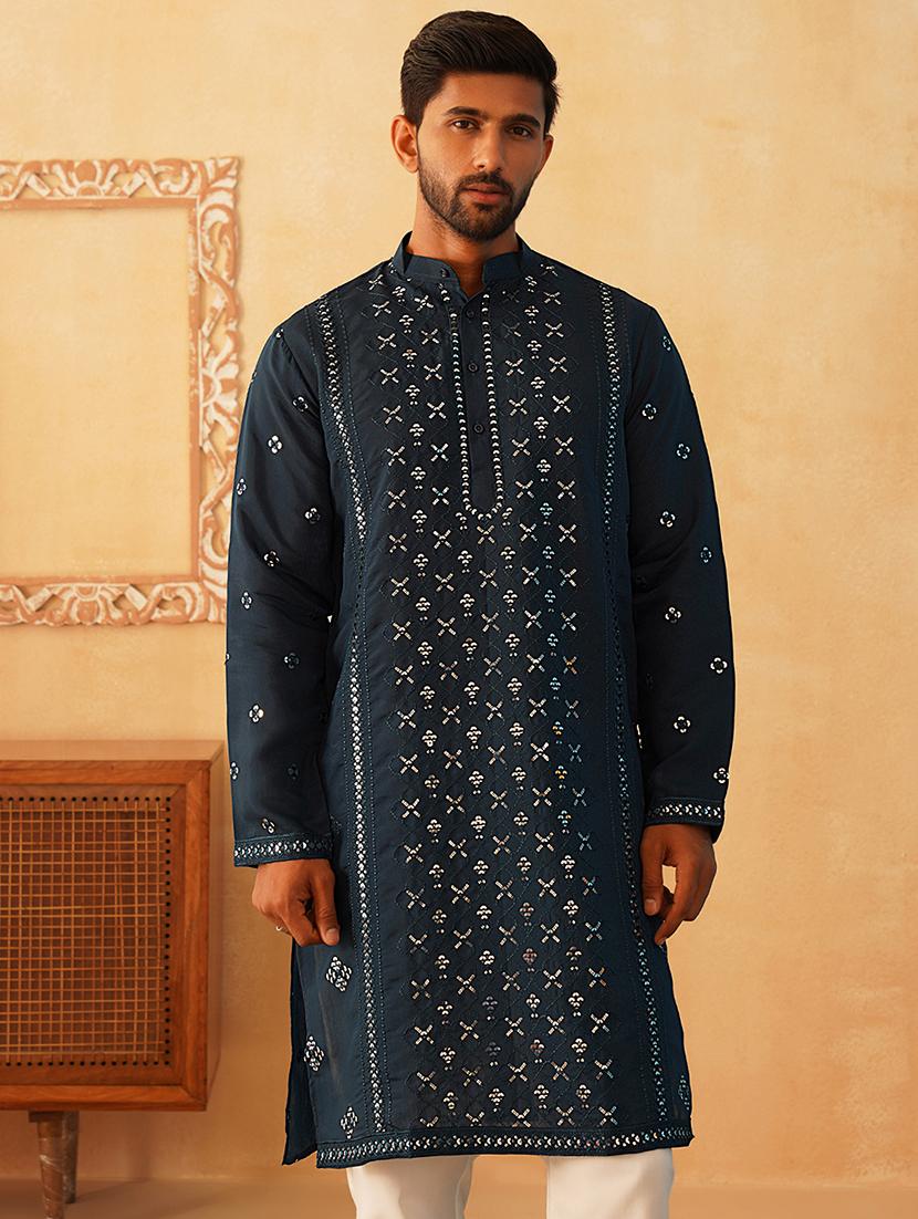 men embroidered mandarin neck long kurta  - 21467725 -  Zoom Image - 0