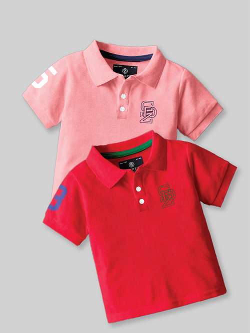 Boys Polo Neck Self Designed Set Of 2 T Shirt Combo