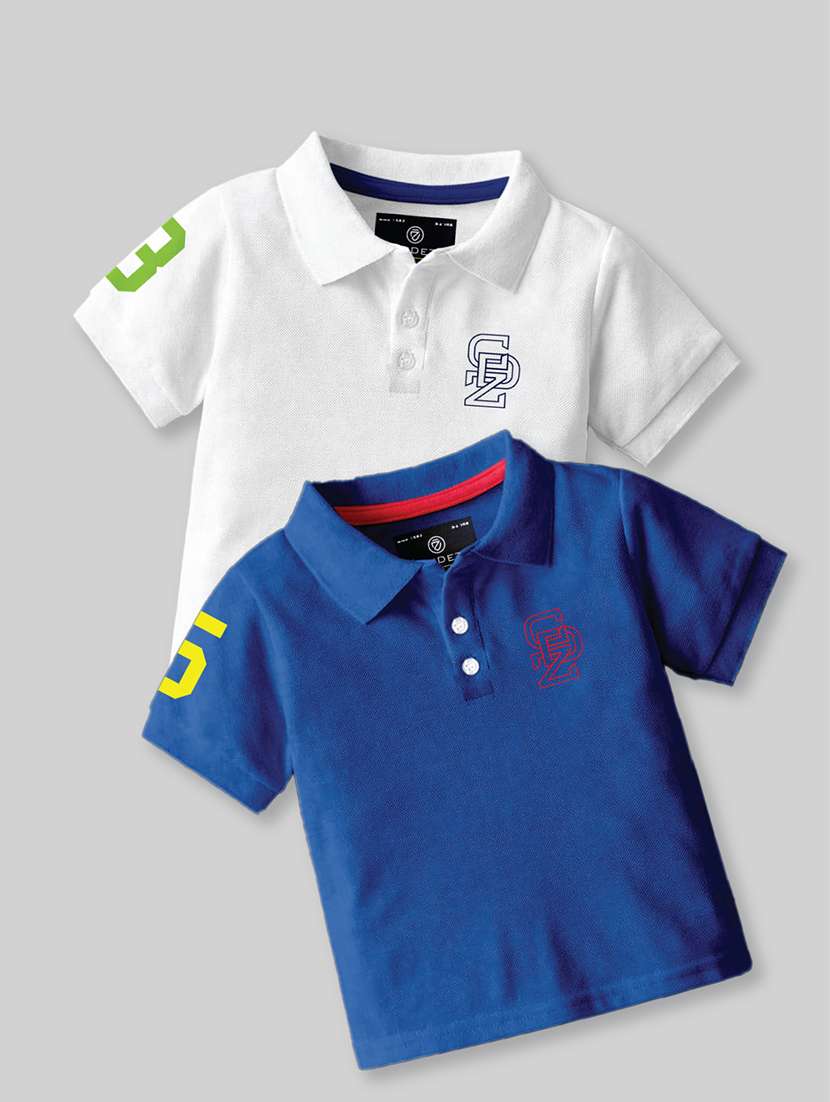 boys polo neck placement printed set of 2 casual t-shirt