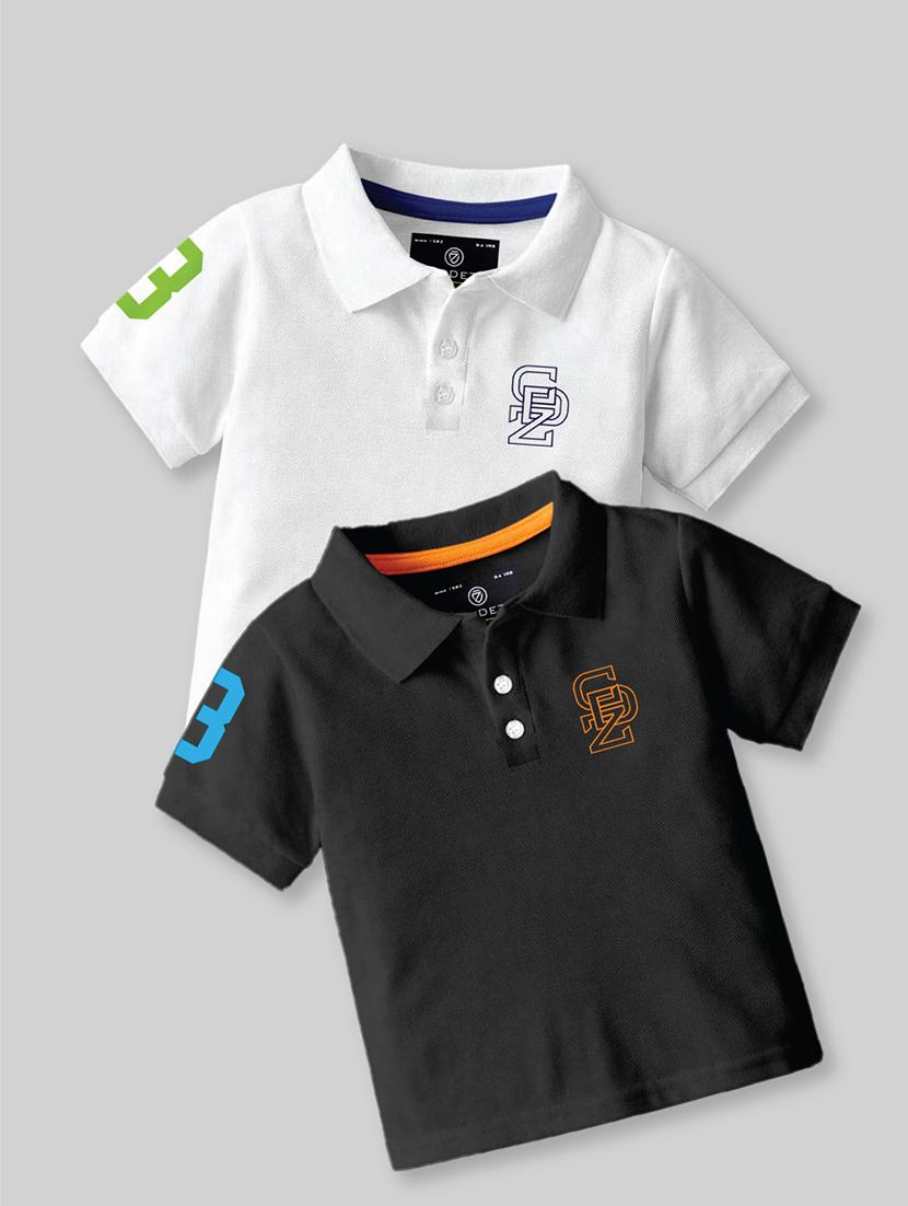 boys polo neck placement printed set of 2 casual t-shirt
