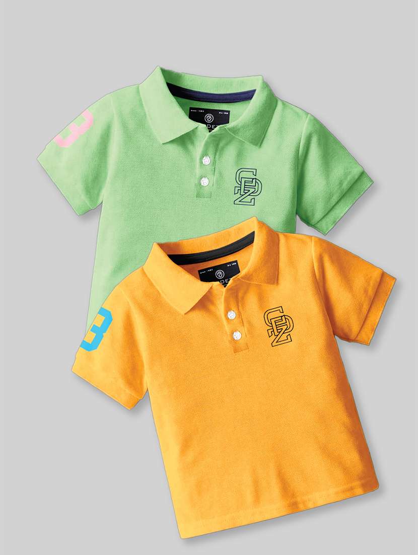 boys polo neck placement printed set of 2 casual t-shirt