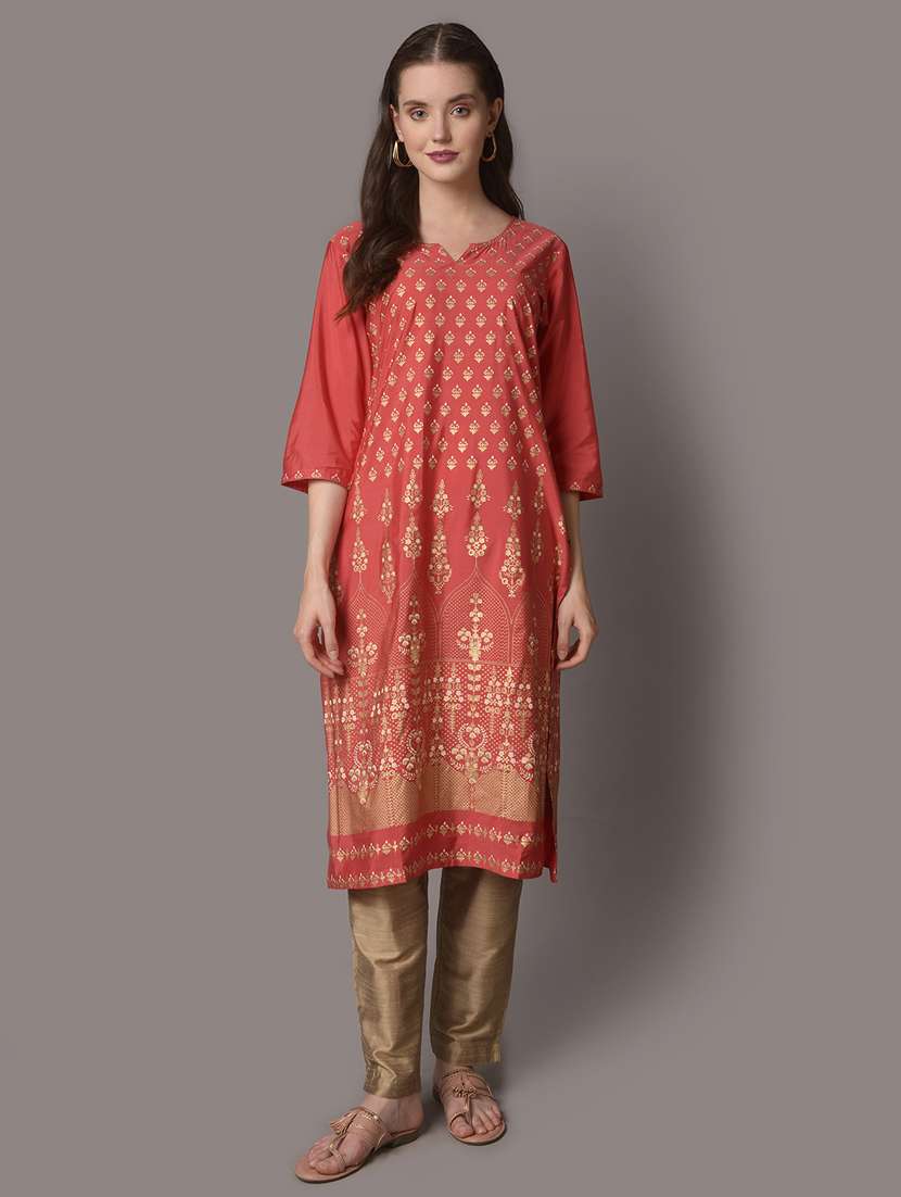 women three quarter sleeve straight kurta