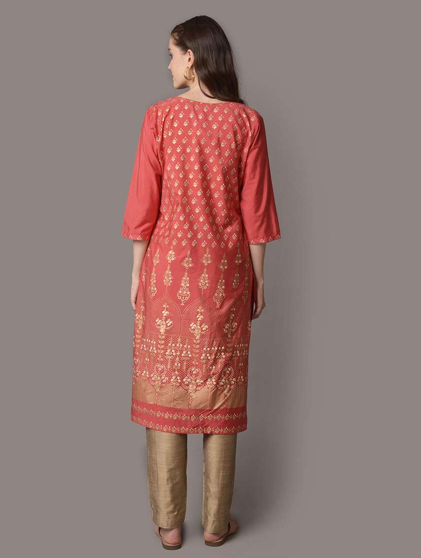 women three quarter sleeve straight kurta - 21468038 -  Standard Image - 3
