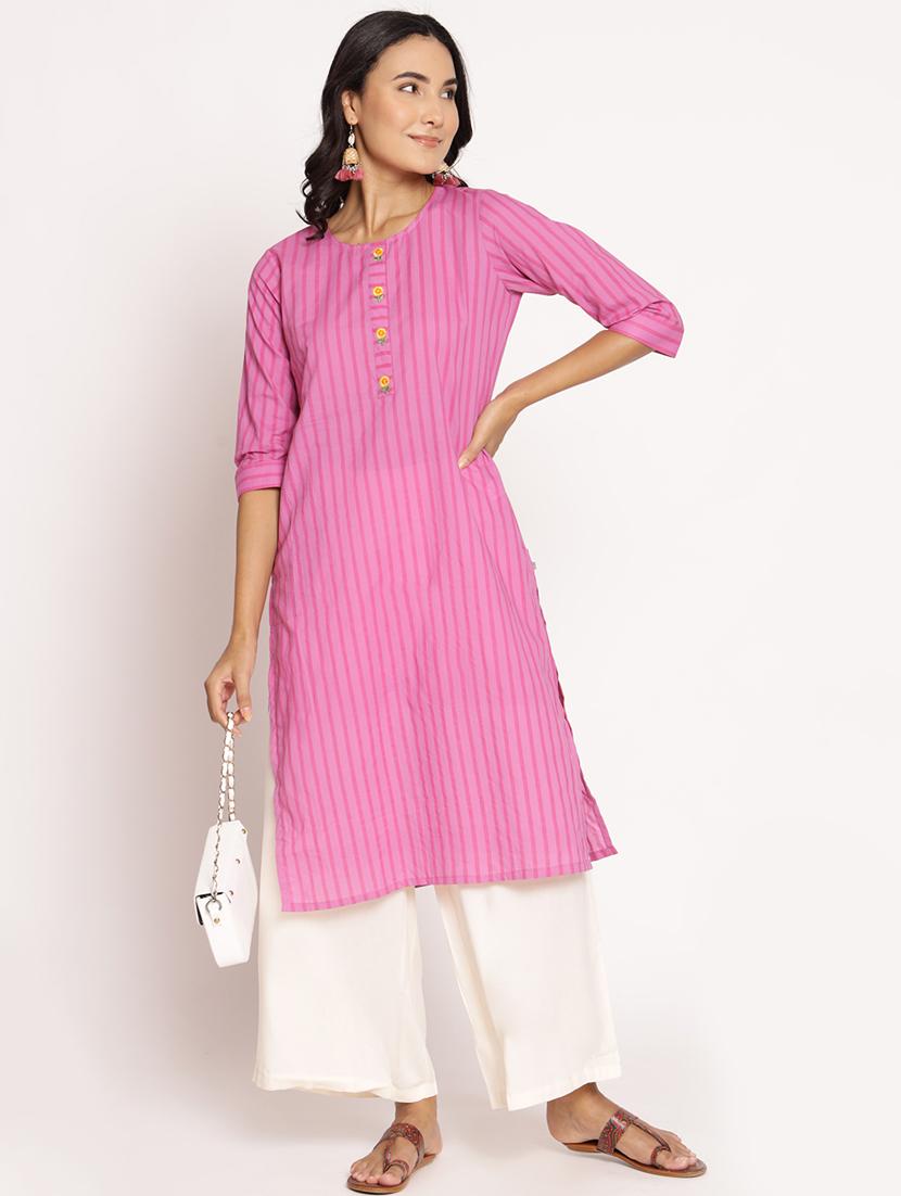 women three quarter sleeve straight kurta - 21468044 - Zoom Image - 0