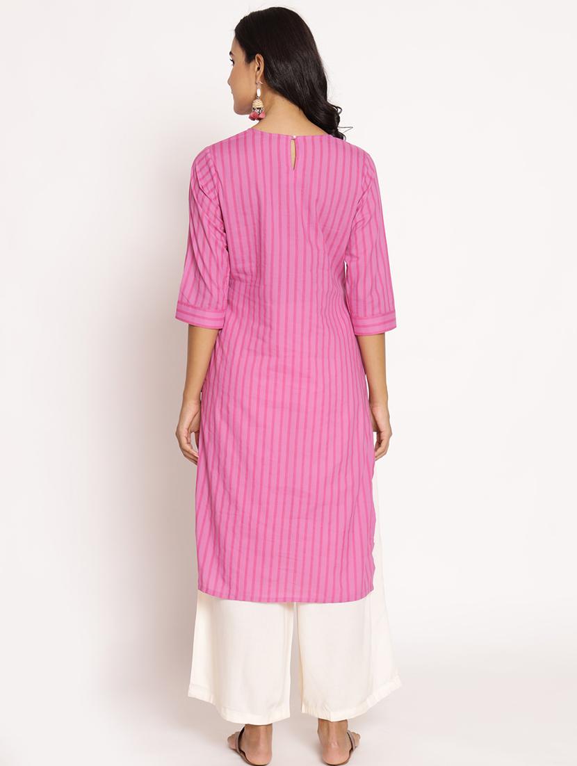 women three quarter sleeve straight kurta - 21468044 - Standard Image - 3