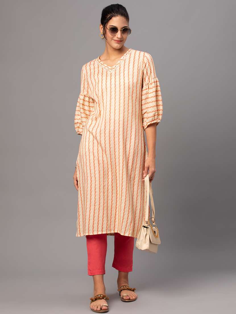 women v-neck printed straight kurta - 21468058 -  Standard Image - 3
