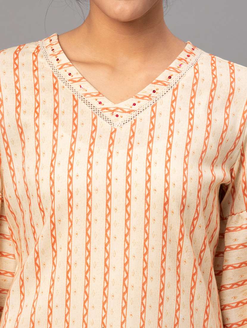 women v-neck printed straight kurta - 21468058 -  Standard Image - 5