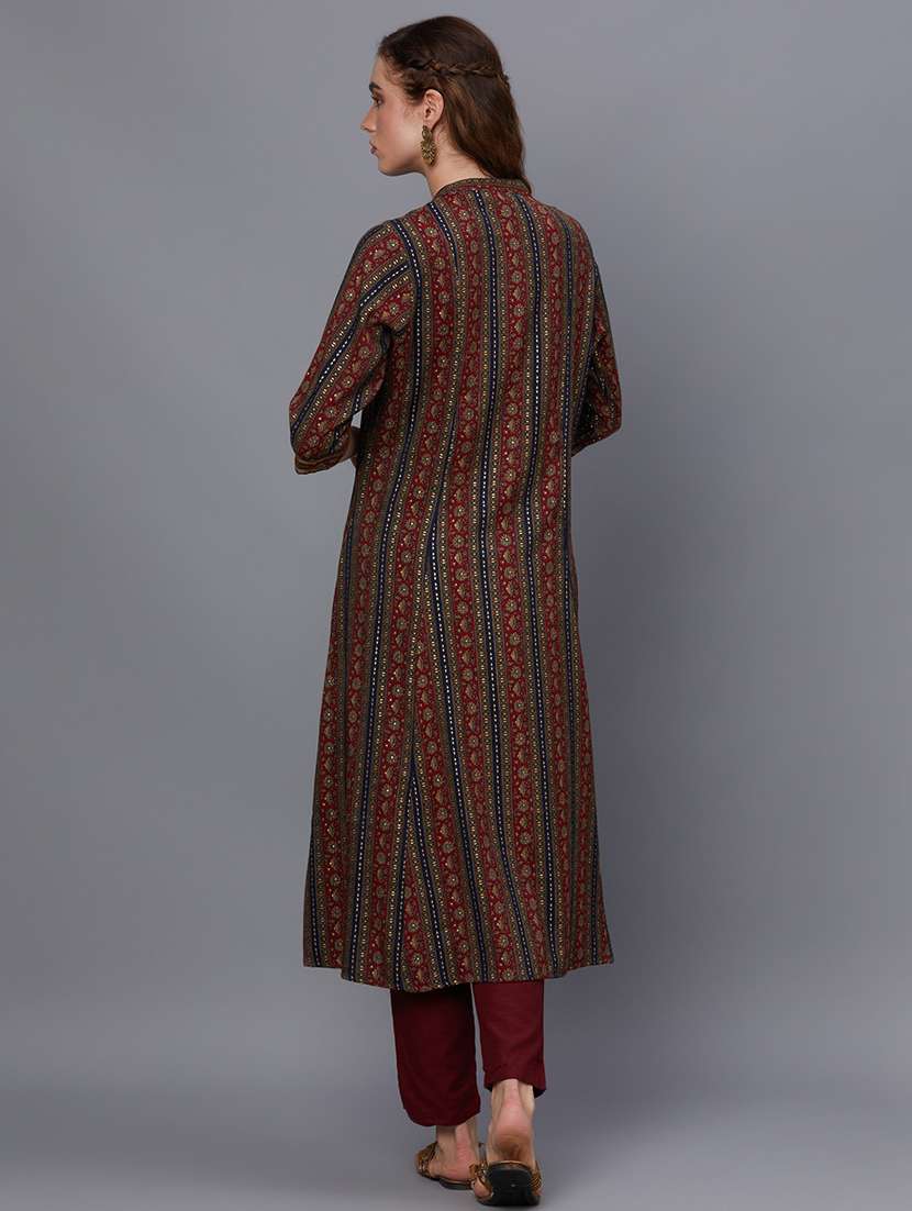 women mandarin neck printed a-line kurta - 21468059 -  Standard Image - 3