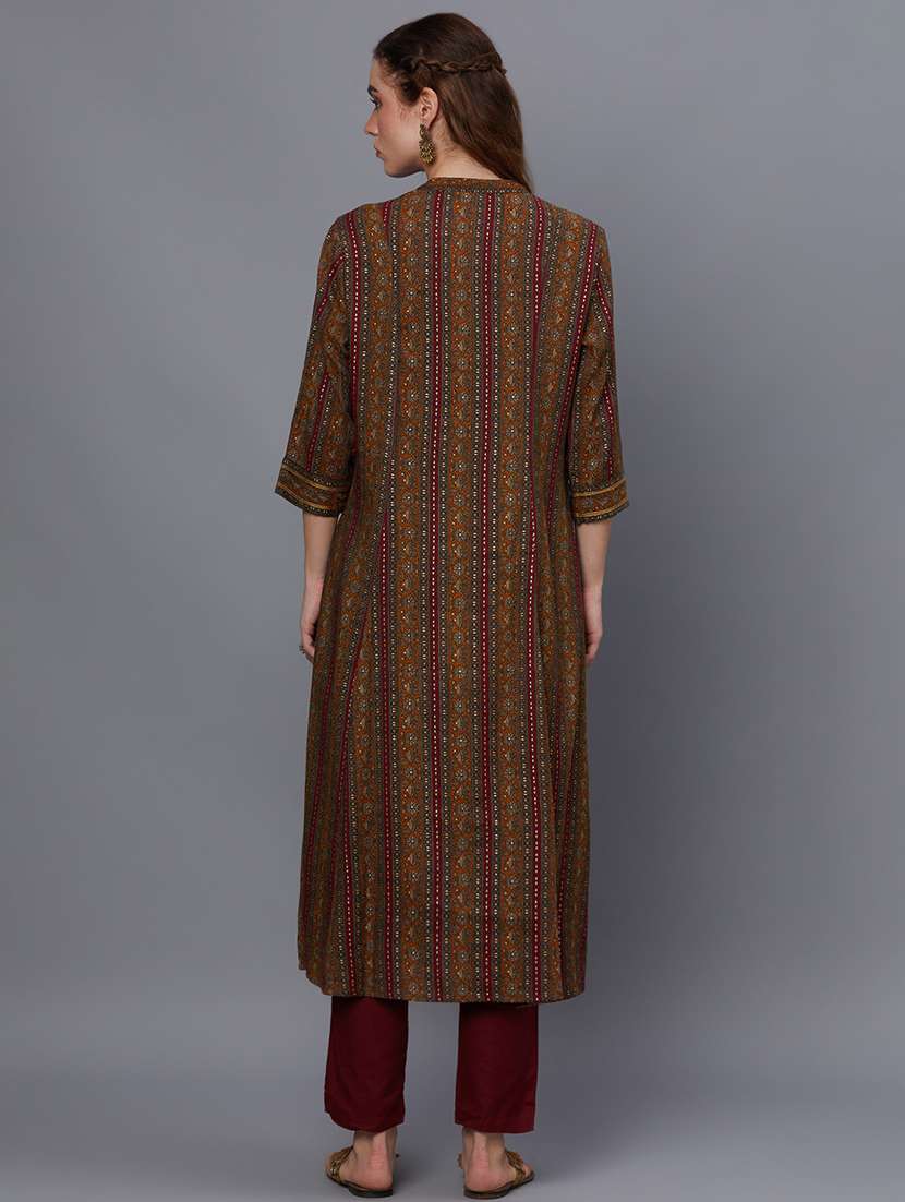 women mandarin neck printed a-line kurta - 21468060 -  Standard Image - 3