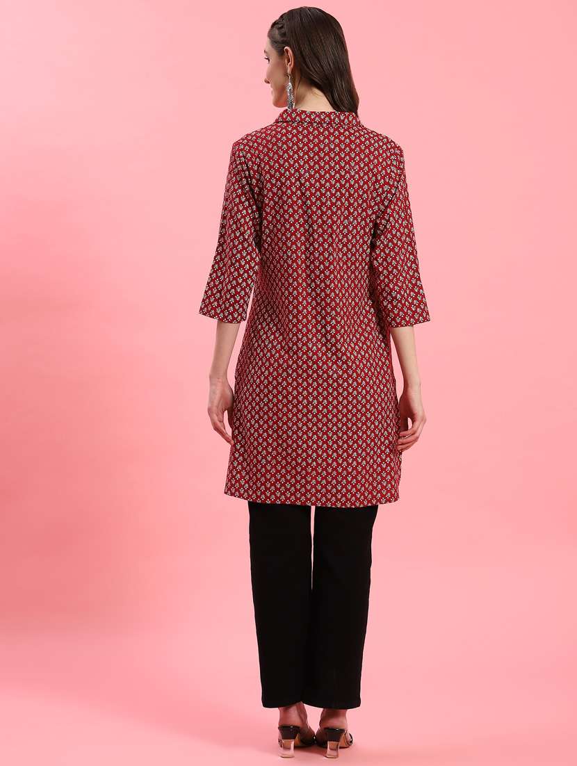 women maroon rayon straight kurta - 21468065 -  Standard Image - 3