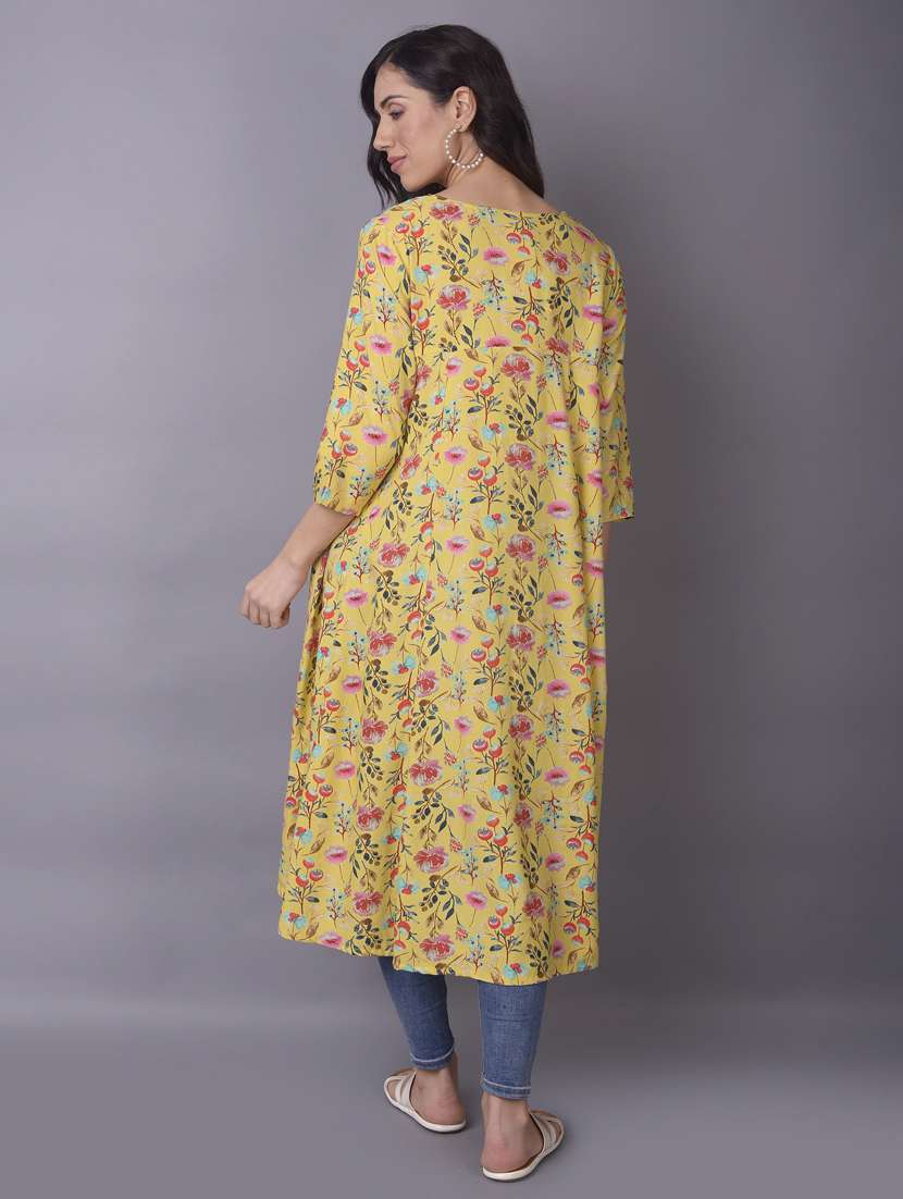 women yellow rayon a-line kurta - 21468069 -  Standard Image - 3